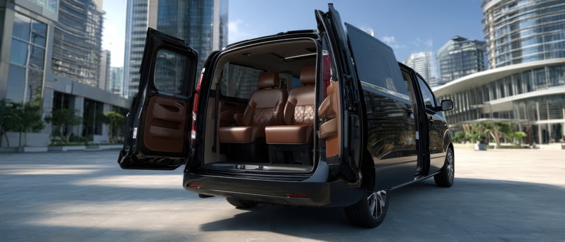 The luxury van with spacious interior ready for business travel. photo