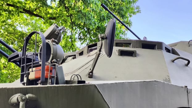 This detailed view showcases an armored vehicle that illustrates its various advanced weapon systems and technology photo