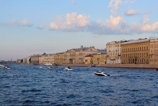 Experience the Stunning View of the Magnificent Neva River in Saint Petersburg at Sunset photo