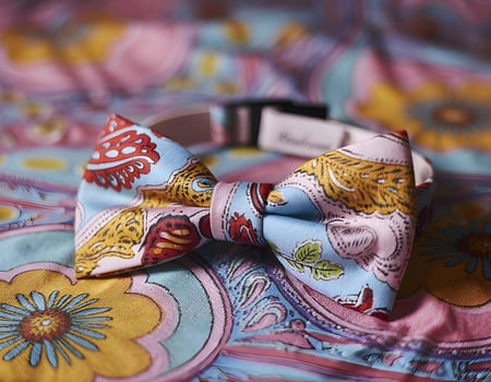 Paisley Bow Tie with Floral and Abstract Design on a Patterned Surface photo