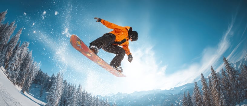 The Snowboarder in Action Against a Beautiful Mountain Backdrop photo
