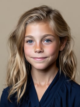 A Smiling young girl with blonde hair and blue eyes photo