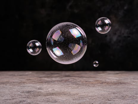 Floating iridescent soap bubbles on a textured surface photo