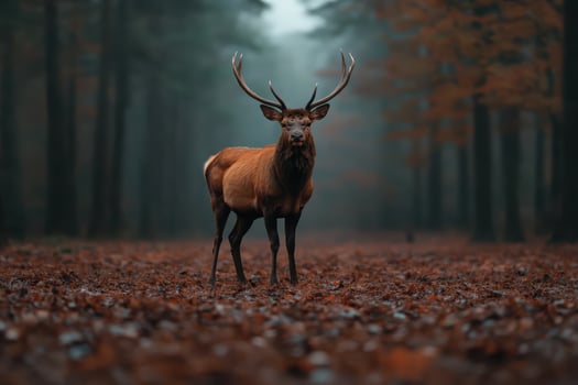 Majestic elk stag standing in an autumn forest photo
