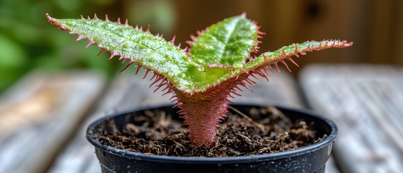 Horridus plant with red spikes in black pot photo