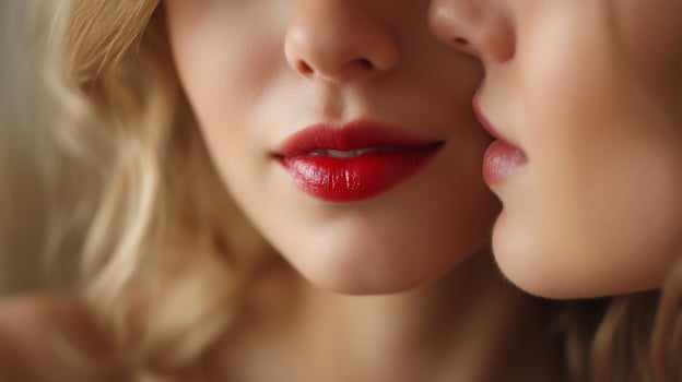 A close up of two women kissing photo