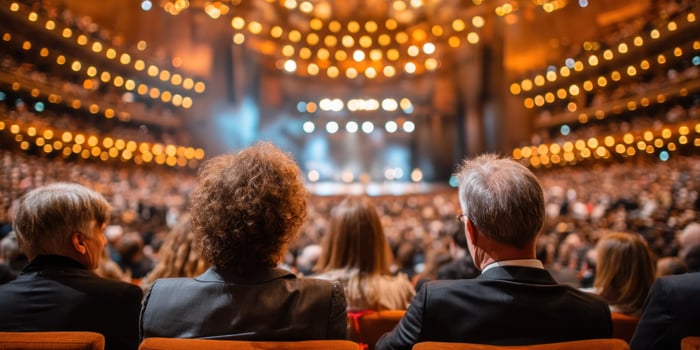 Audience watching a show in theatre hall, sitting and listening to a concert photo