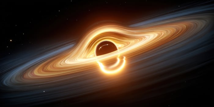 Black Hole Absorbs Light In Space. Accretion disk in background. Conceptual use photo