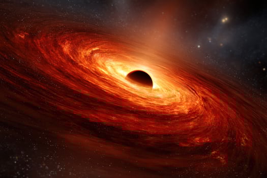 Black hole sucking light, in space, with stars background. Astrophysics, science photo