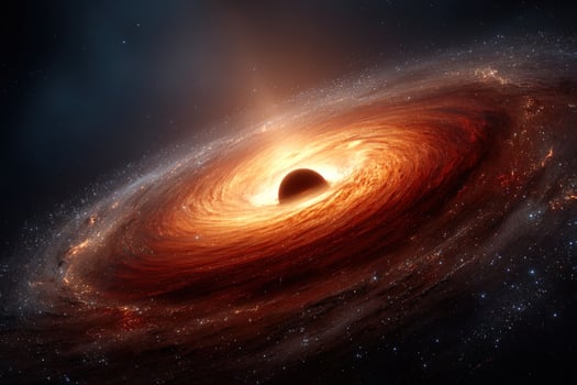 Black hole with glowing accretion disk sucking matter from surrounding area photo