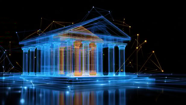 Digital bank building design, technology finance, digital transformation future photo
