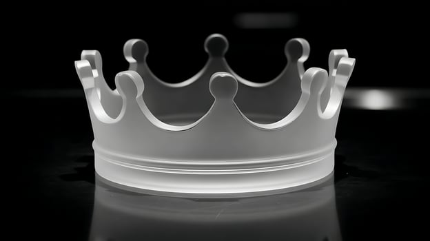A Pristine Crystal Crown Gleaming on a Reflective Black Surface. photo