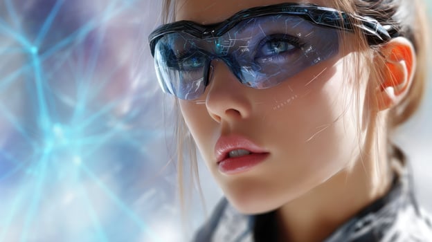A woman wearing glasses and a helmet photo