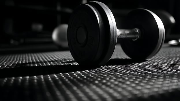 Gym Equipment Focused Shot Lifting Weights for Strength and Fitness. photo