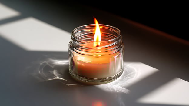 Warm Glow of a Burning Candle in Soft Sunlight. photo