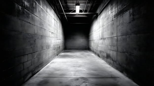 Dark Concrete Tunnel with Harsh Lighting Leading Into Blackness. photo