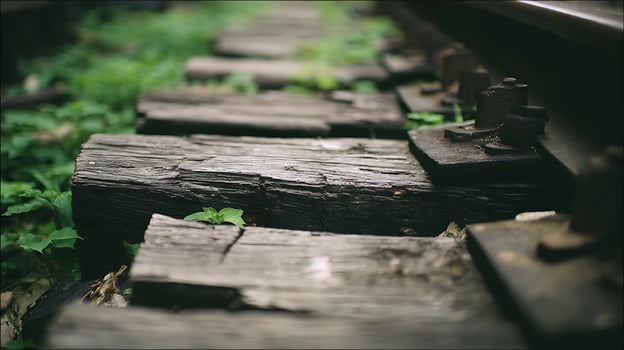 Old Abandoned Railway Tracks Through Green Nature. photo