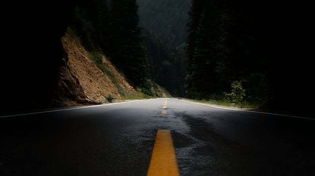 Dark Forest Road Leads to Unknown Adventures and Natural Beauty. photo