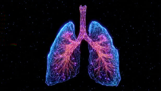 Lungs illustration showing respiratory system. Background with stars and dots photo