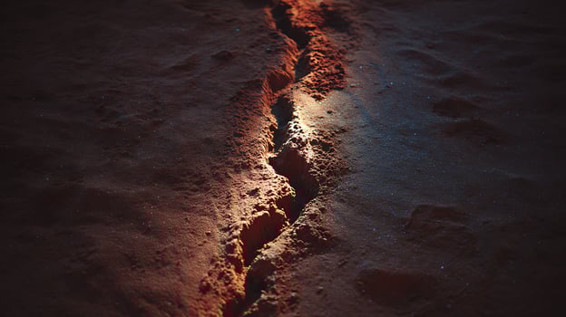 Textured Red Earth Surface with Crack and Glimmering Particles. photo