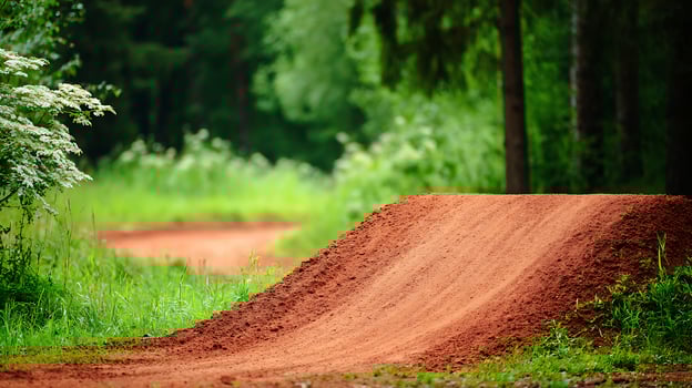 Dirt Jump Track Ready for Action Amidst Lush Greenery. photo