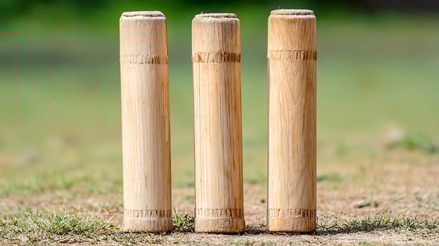 Cricket Wickets Stand Ready on a Sunny Day in the Field. photo