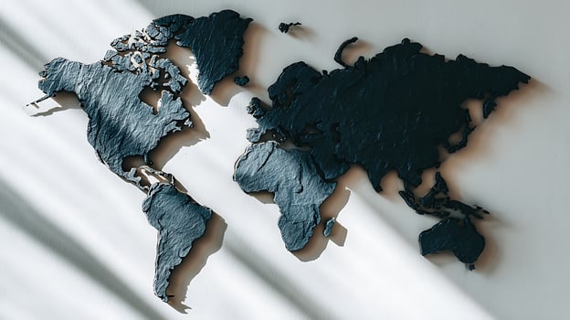 Textured World Map Art with Dramatic Shadows and Light. photo