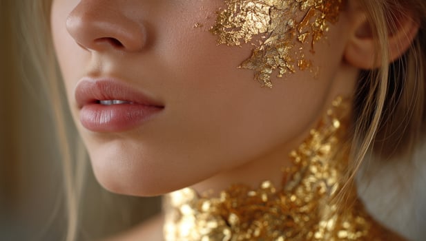 A woman with gold paint on her face photo