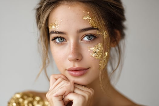 Portrait of a woman with golden flecks on her face. Beauty for a marketing ad photo