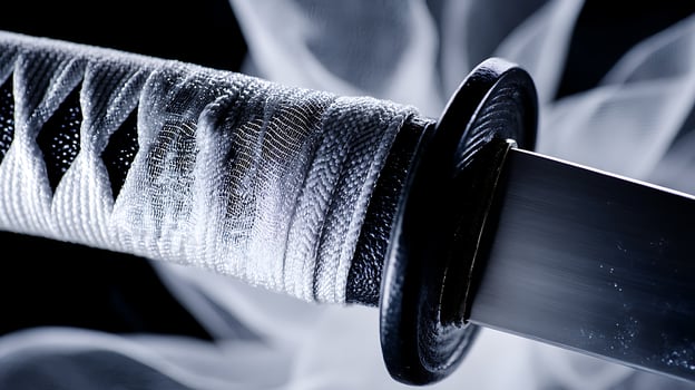 The Intricate Texture and Sharp Edge of a Katana Blade and Handle. photo