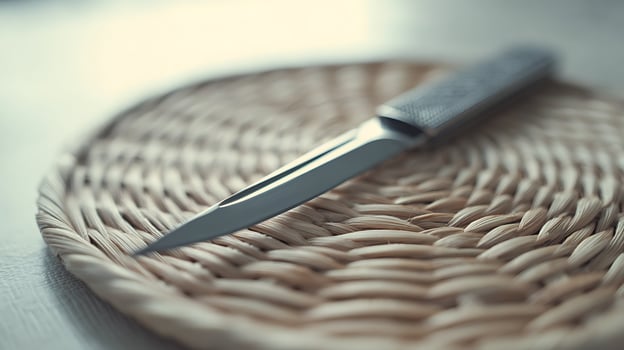Sharp Blade Detail on Woven Surface Captured in Close Up Focus. photo