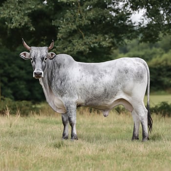 Majestic Grey Bull Standing Proudly in a Grassy Field. photo