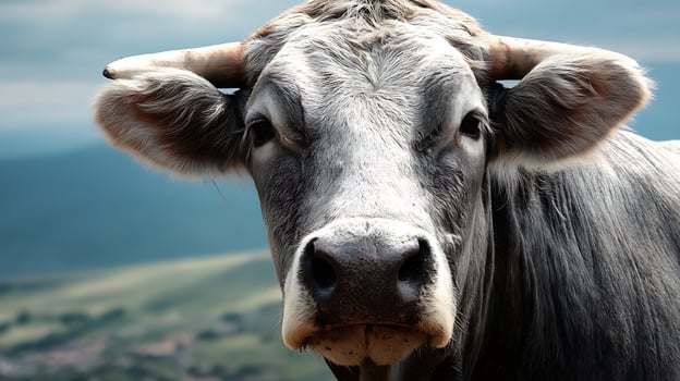 Gentle Giant Close Up of a Majestic Gray Cow's Face. photo