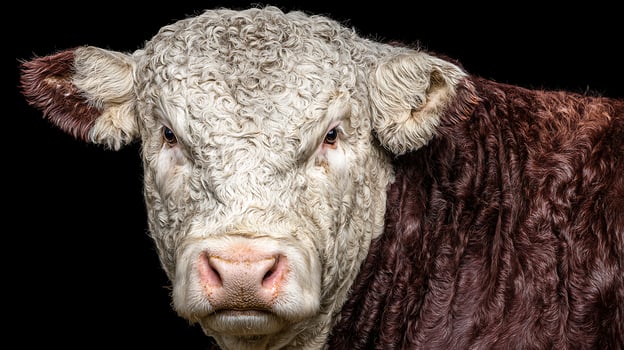 Majestic Hereford Bull Portrait With Detailed Textured Fur photo