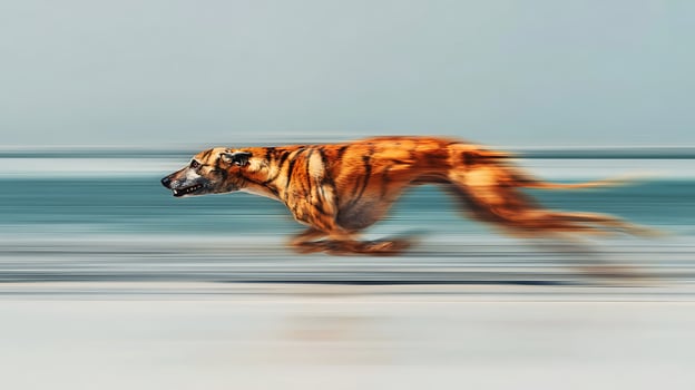 Speedy Greyhound Dog with Tiger Stripes in Motion Blur. photo
