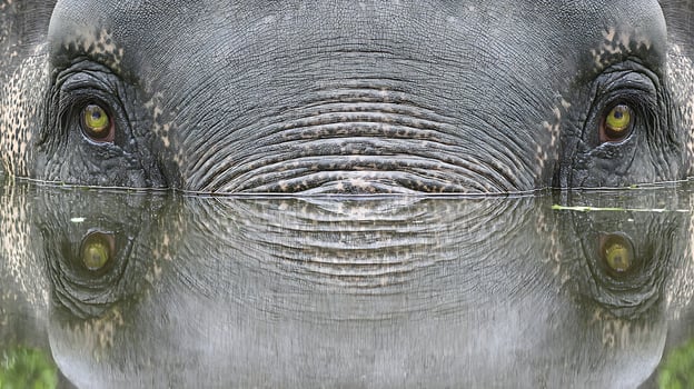 Majestic Elephant Gazes Out From the Water's Edge Reflecting Serenity. photo