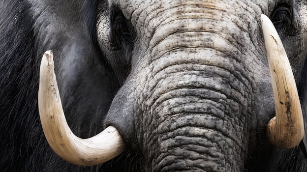 Majestic Elephant's Ancient Tusks and Textured Skin Up Close. photo