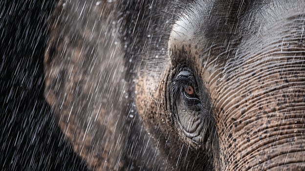 Gentle Giant Under the Rain An Elephant's Eye Watches the Storm. photo