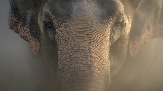 Majestic Elephant's Gentle Gaze in Soft Morning Light. photo