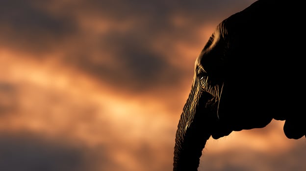 Majestic Elephant Profile Against a Fiery Sunset Sky. photo