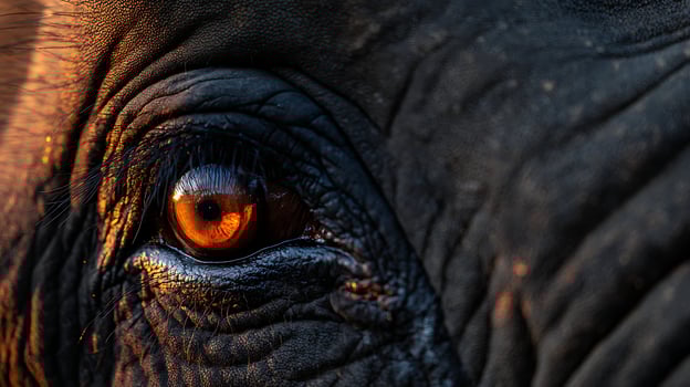 Majestic Elephant Eye Captured in Golden Hour Light Close Up. photo