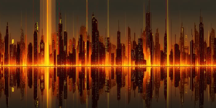 Skyline at twilight. A cityscape reflecting in the water. Futuristic urban photo