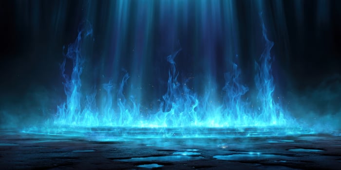 Stage spotlight on blue flames with smoke for mystery show background photo