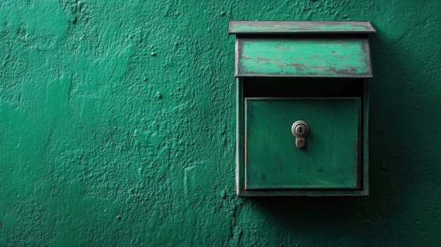 An old green mailbox on a wall photo
