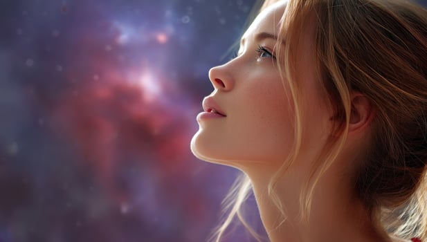 A woman looking up at the stars in the sky photo