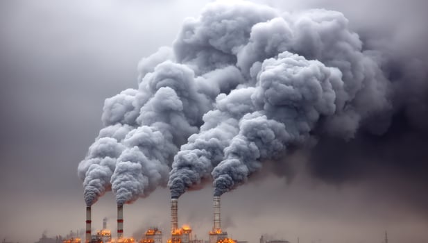 Chimneys emitting smoke pollutes the environment, for environmental awareness photo