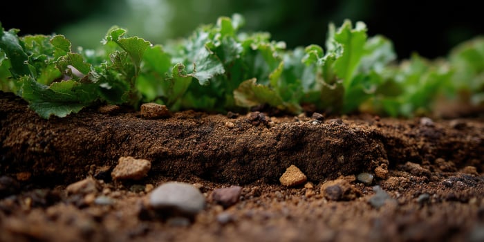 Close-up of lettuce growing in a field of soil, agriculture food harvest photo