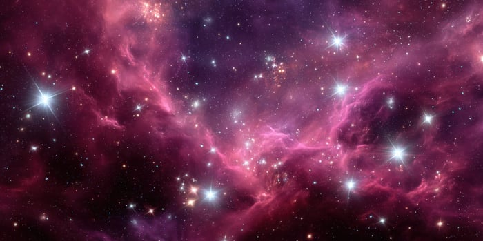 Cosmic Nebula Red and Pink Nebula Shines with Stars in Deep Space. Backdrop photo