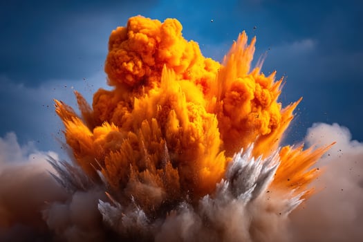 An explosion of orange smoke and dust photo