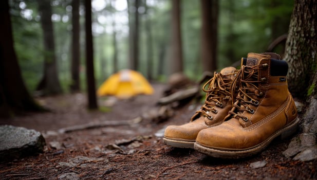 A pair of boots in the woods photo